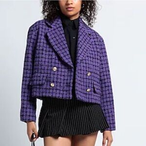 Sandro Simona Tweed Blazer Purple Black 34/XS/2